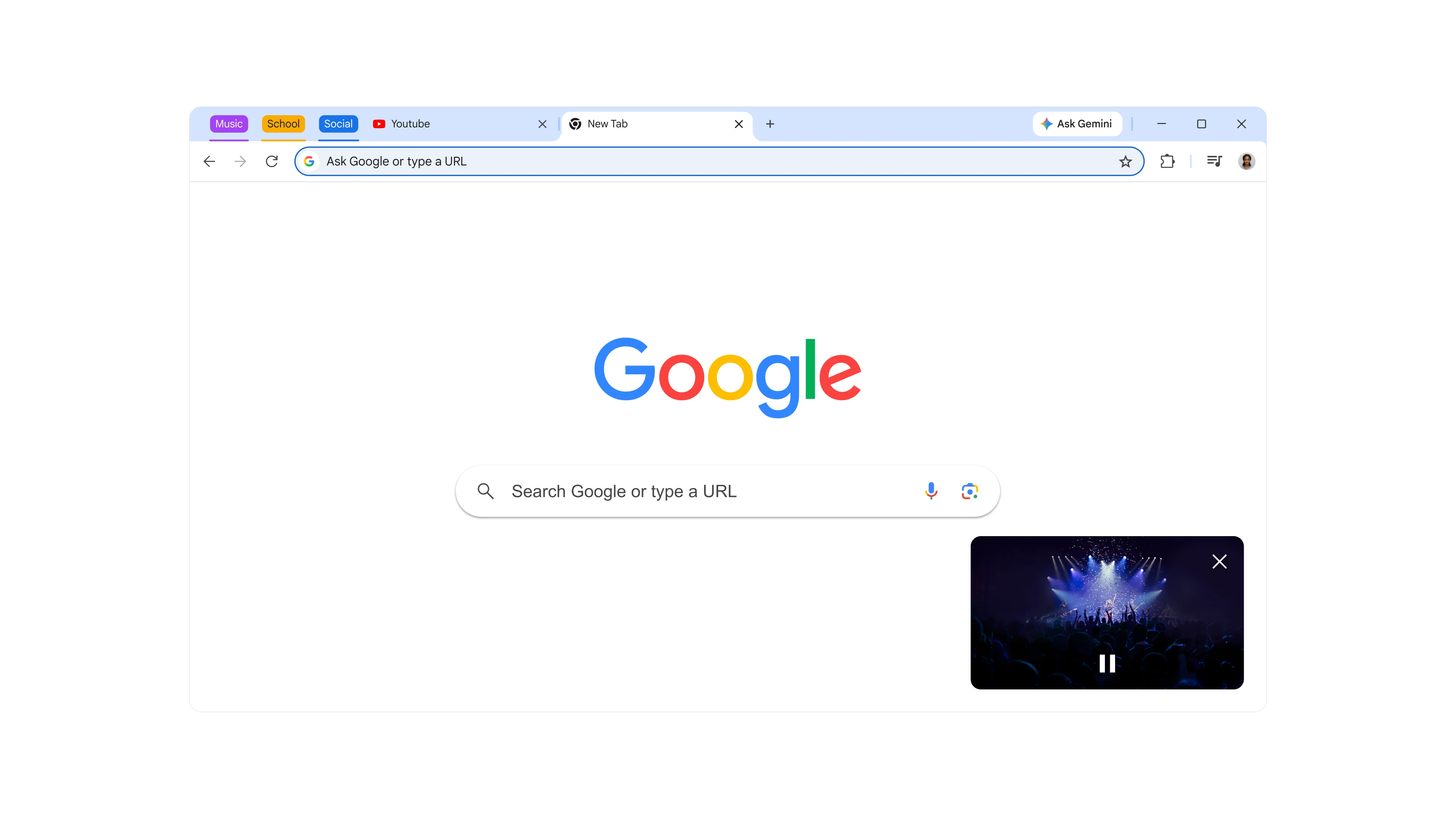 A concert video is put into picture-in-picture mode.